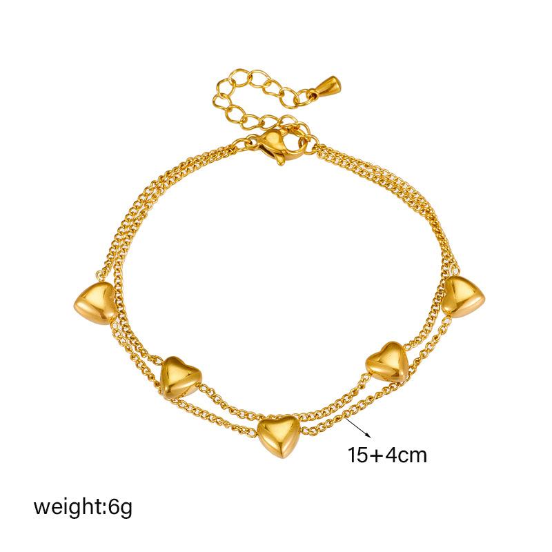Stylish and unique design, double-layer chain heart-shaped bracelet, simple, versatile, and sophisticated for everyday wear, made of titanium steel.