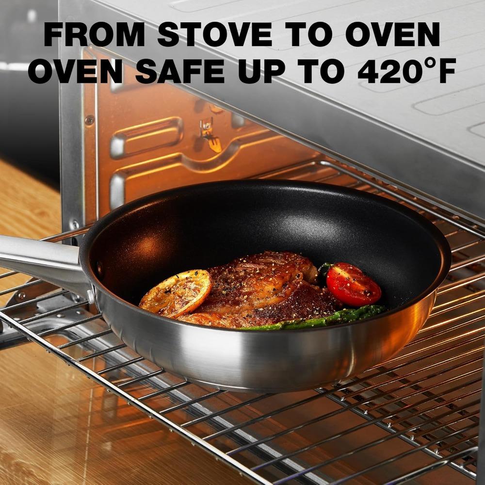CSK Stainless Steel Pan 10/12 Inch Non-toxic Frying Pan with Nonstick Coating Steel Skillet Induction Compatible Oven Safe
