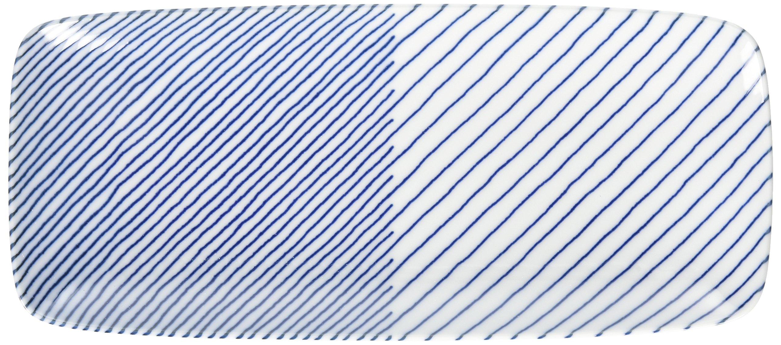 

Hakusan Porcelain Long Plate, Blue, Layered Stripes, (approx.) 25 x 11 cm, Kasanejima, Hasami Ware, Made in Japan