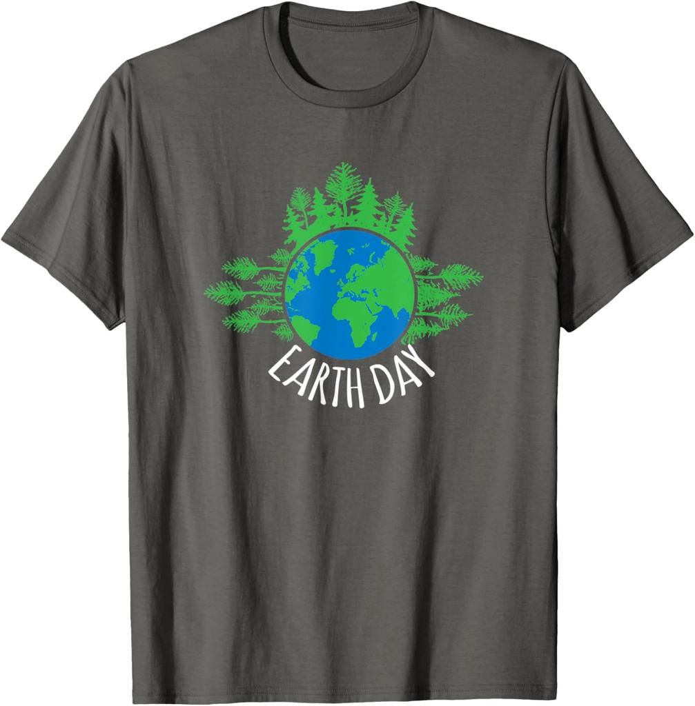 Earth Day Globe Trees Graphic Tee Nature Lover Casual Short Sleeve TShirt Men