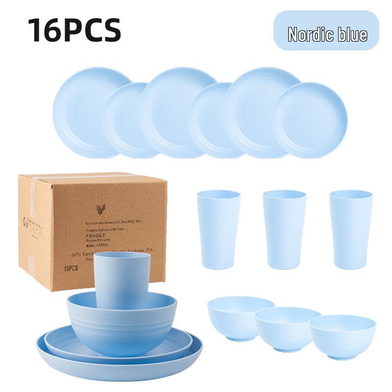 Cross-border Plastic Tableware Set: Plates, Bowls, Cups, Vomit Bowls, 24-Piece for Home Use.