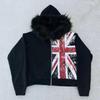 ROADVIBE Retro Y2K Ins Pelzkragen Bedruckter Reißverschluss Sweatshirt Langärmelig Pullover Hoodie Street Trend Lässige Retro Jacke
