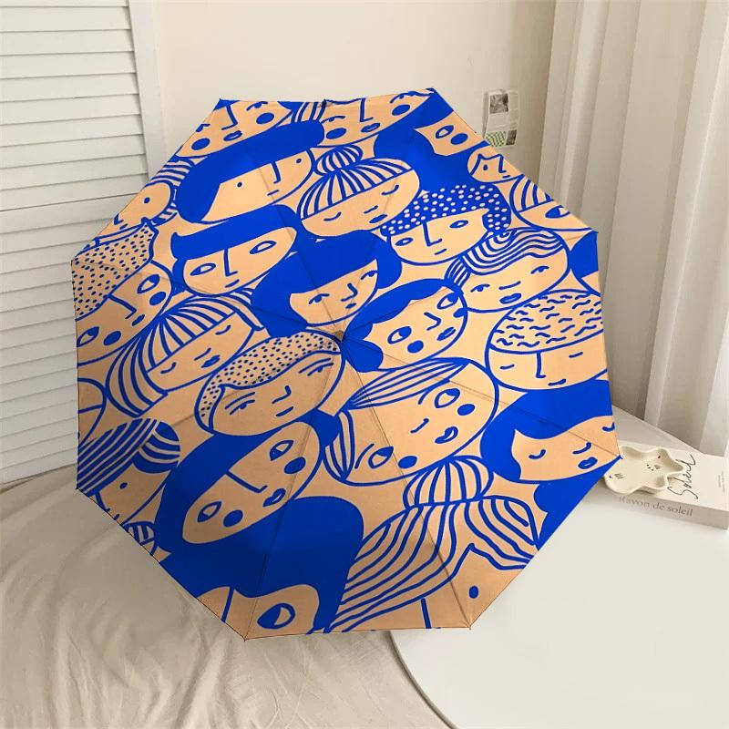 1PC Faces Pattern Umbrella-9-Rib Reinforced, Automatic Open, Lightweight & Durable, Cute Fashion Accessory for Outdoor-P0710