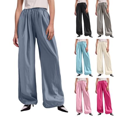 Ladies' Ice Silk Wide Leg Pants With High Waist Drop Feel, Straight Tube Wrinkle Casual Pants