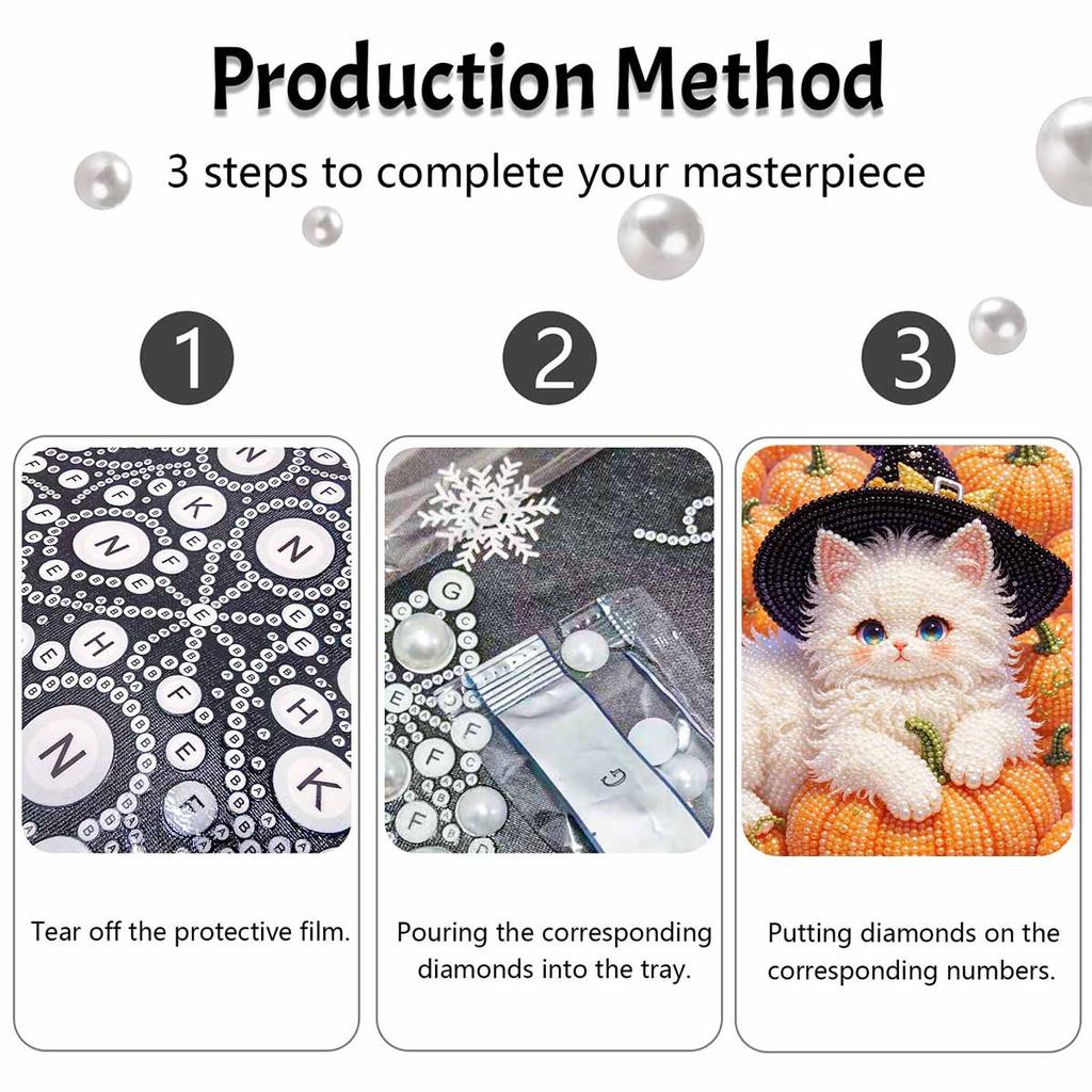 Halloween pearl painting handmade diy art cat pearl home decoration painting