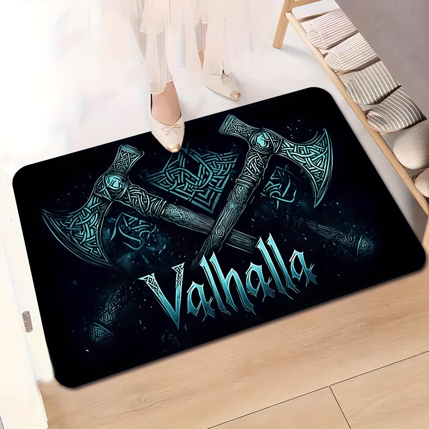 

1pc High-end Flannel Valhalla Theme Door Mat, Non-slip, Machine Washable, Colorfast, Suitable for Kitchen, Restaurant, Corrido 40cm x 60cm