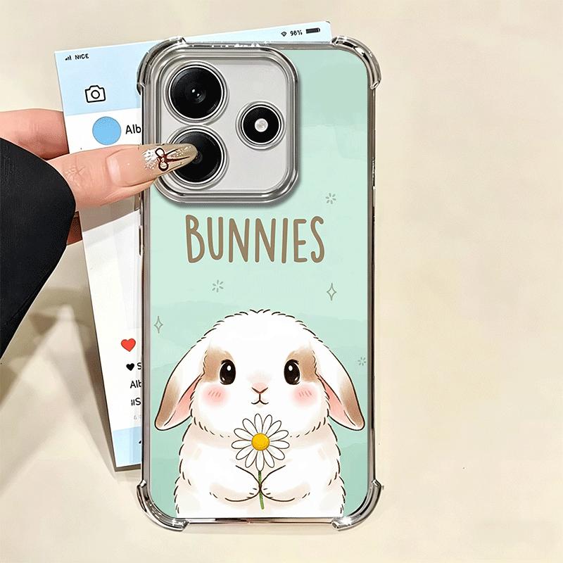 Cute Cartoon Bunny Rabbit Plating Phone Case For Xiaomi Redmi Note 14 15 Pro Plus 13 12 11 11S 11T 10 9S 9 5G Anti-Fall Airabag