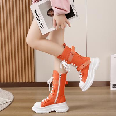 Rock Schuhe Damenstiefel Damen Neu 2024 Schnürstiefeletten Damen Runde Zehen Designer Flache Ferse Lolita Mode Sport Damenstiefel