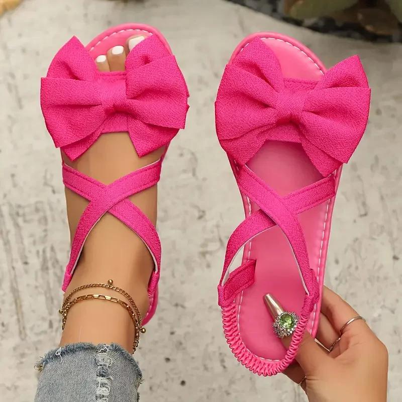 Fashion Women Sandals 2025 New Summer Beach Casual Slippers Fashion Outdoor Bow Tie Flat Shoes  Home Lightweight Sandals Slides Women