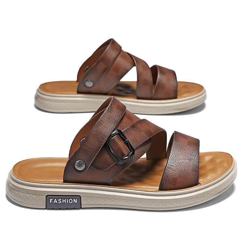

2025 summer men s sandals high quality young students dual-purpose lazy slippers casual beach shoes 44 коричневий