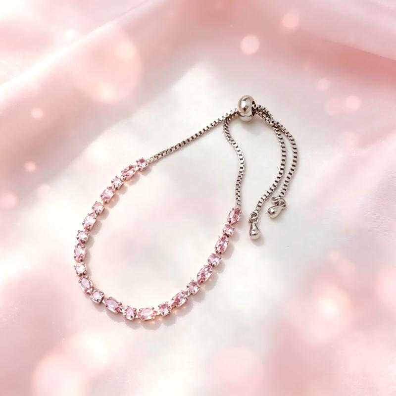 Elegant Pink Zirconia Adjustable Bracelet: Chic Design, Versatile Hand Jewelry for Women