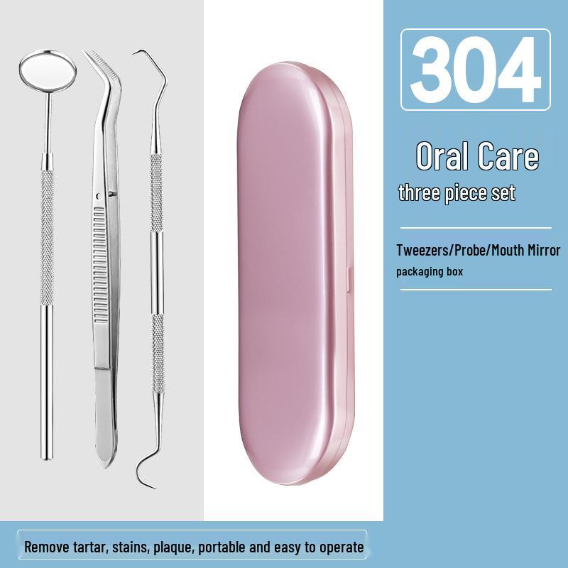 Dental Oral Care Tool Set: Stainless Steel Mouth Mirror, Probe, Tartar Remover, Toothpick