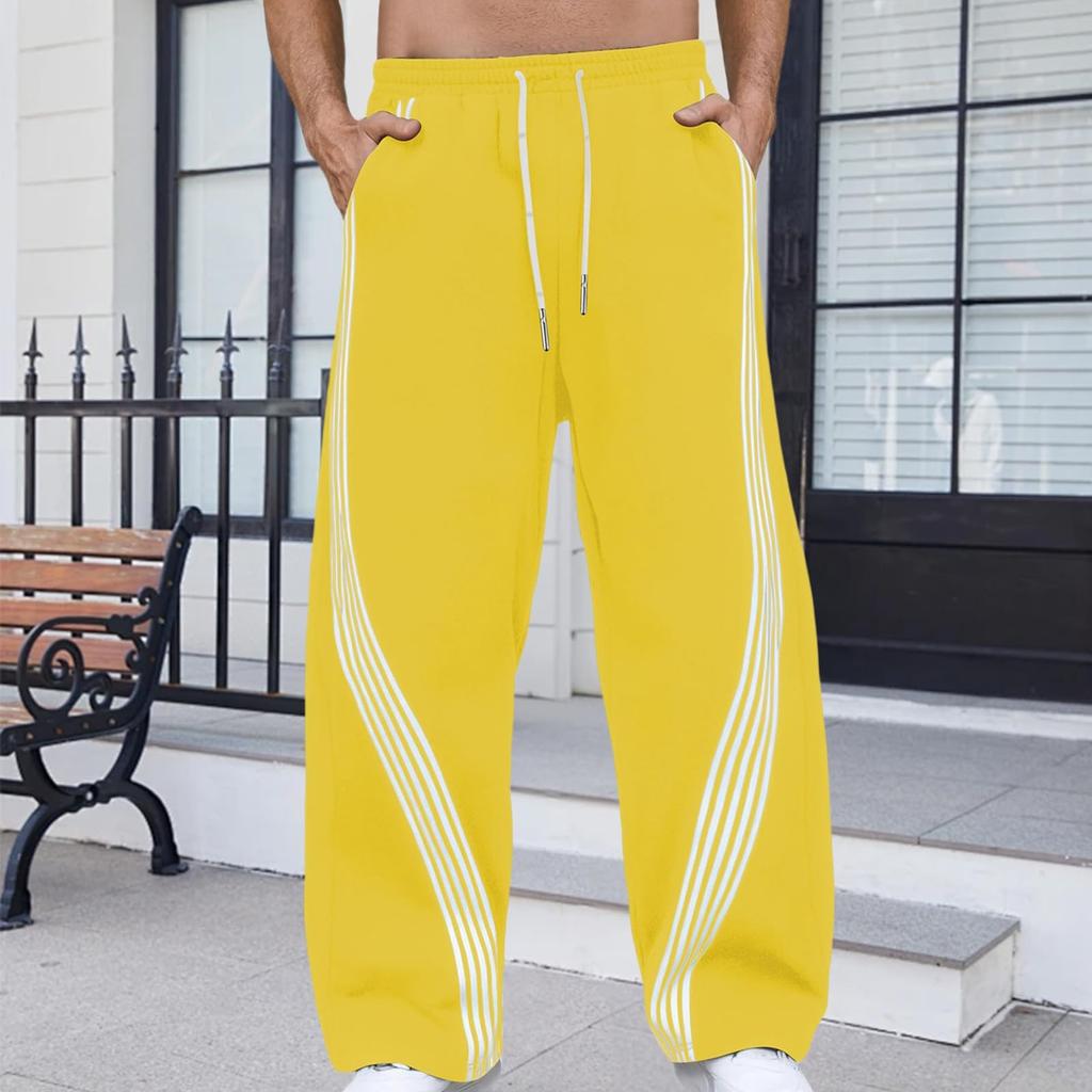 Herre Joggebukser med løkker, Fargeblokkerte linjer, Casual bukser, Herre Løse bukser