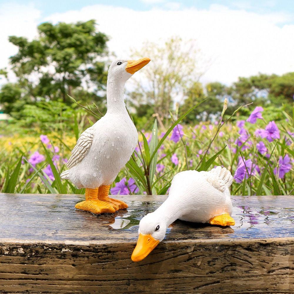 Resin Duck Figurines Cute Yard Ornament Pond Decorative Garden Statues  Room Fountain
