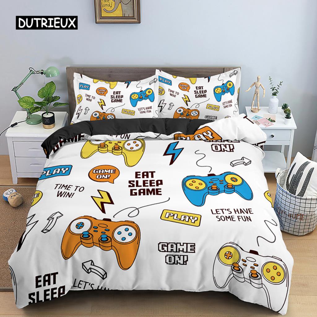 Set husă de plapumă pentru copii adolescenți Jocuri video Băieți Husă de plapumă pentru gameri Model cu controller de joc Set de lenjerie de pat Husă de plapumă din poliester