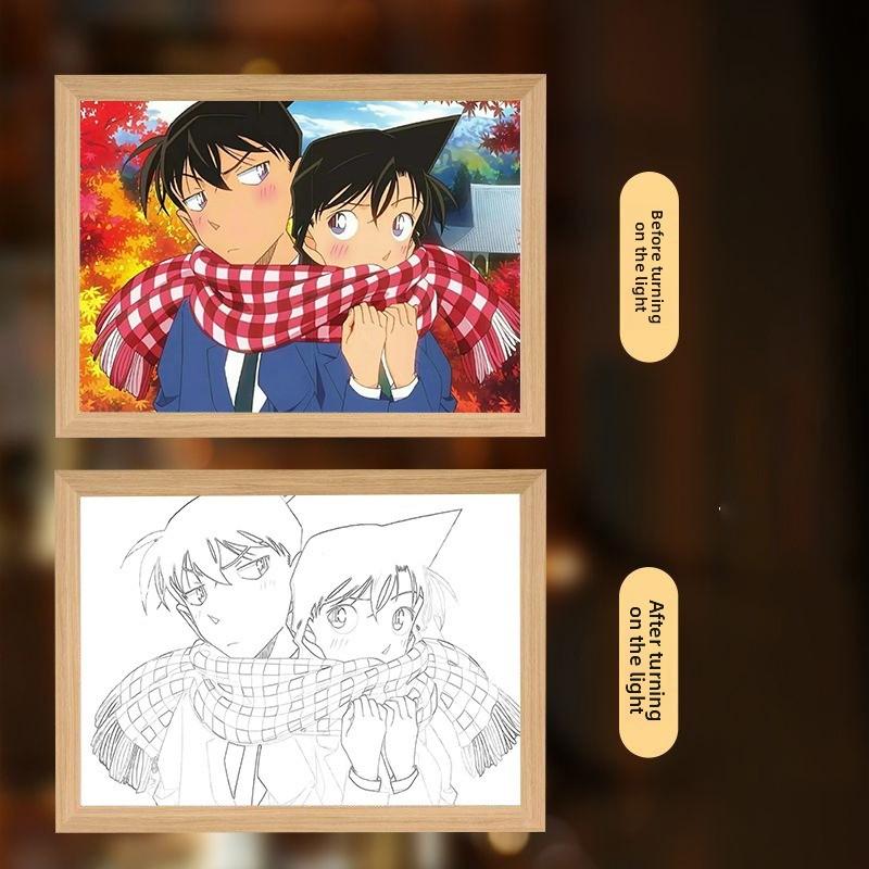 22cm/8.66in Detective Conan Cartoon Light Painting Anime Peripherals Night Lamp Bedroom Table Top Decorative Collectible Crafts