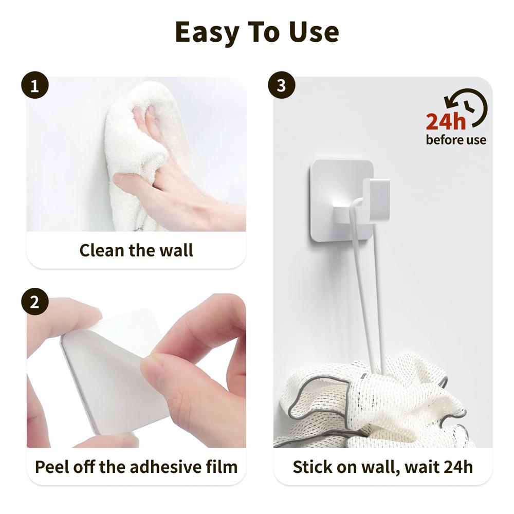 4 Pcs Square Self Adhesive Hooks Adhesive Wall Hooks for Hanging Towel Coats