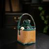 Handmade Spliced Drawstring Pocket with Handle Teapot Bag Rattan Pattern Storage Bag  For Small Cup