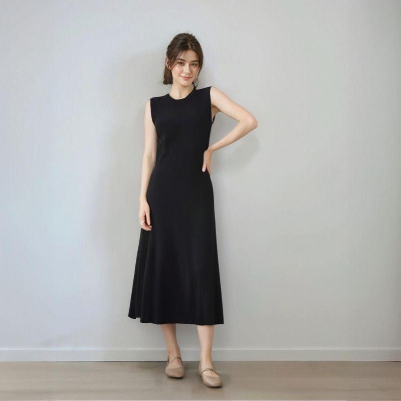 

Французский стиль Однотонное платье-жилет с полуворотником Вязаное Женская одежда Летнее Стройнящее Миди Длинное Платье-футляр А-силуэта Black All yards