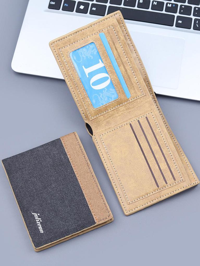 Men's Bi-fold Canvas Leather Wallet with Card Holder