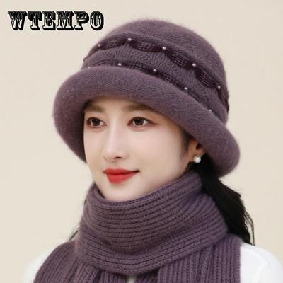 Autumn and Winter Hats Women's Hats Faux Rabbit Fur Fleece Warm Knitted Wool Hats Crimped Basin Hats