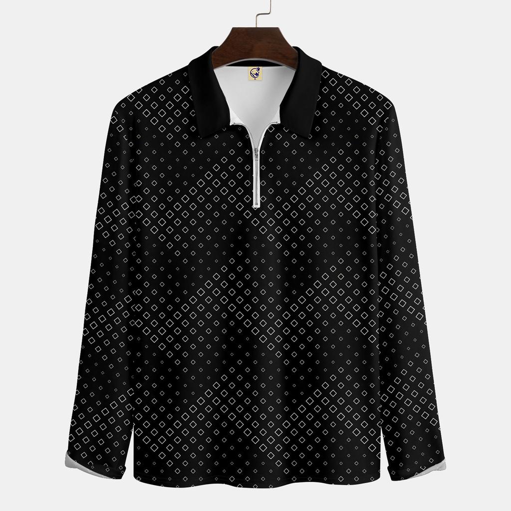 Herren-Revers-Langarm-bedrucktes Freizeit-Oberteil, lockeres Sport-Revers-Hemd