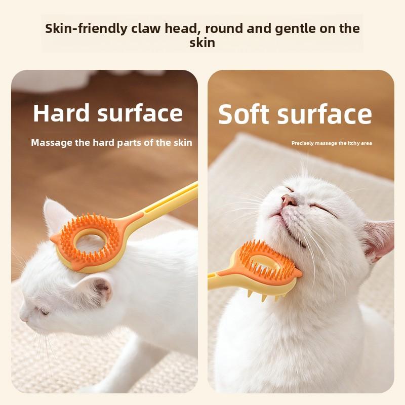 1PC Cat 3-in-1 Telescopic Beauty Tool, Double-sided Massage Anti-itching Stick and Interactive Cat Teaser Stick, Suitable for Pet Hair Removal Brush