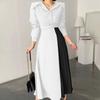 ZANZEA Women Casual Turn Down Collar 3/4 Sleeve Loose Splice Dress