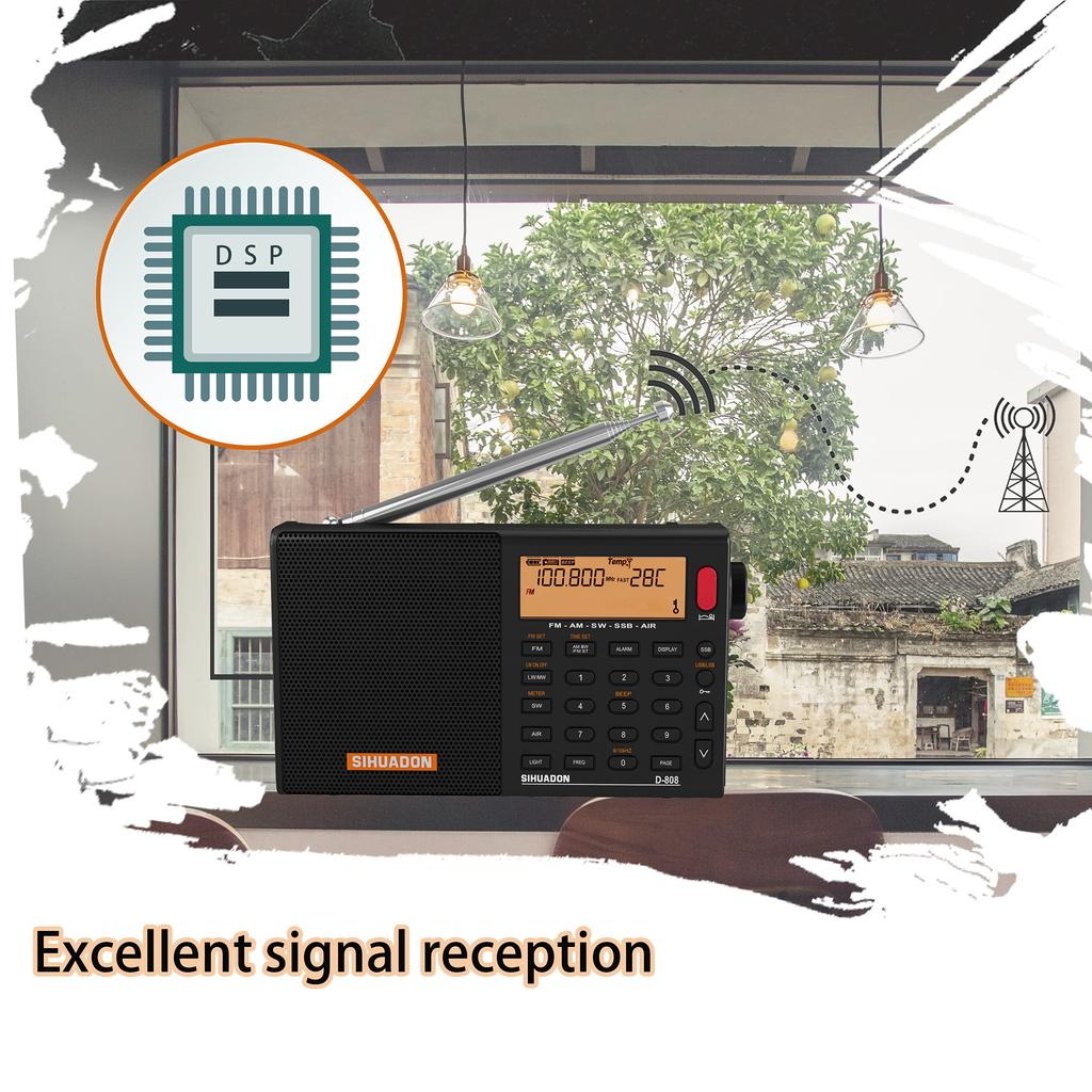 SIHUADON Portable High Easy Japanese Instruction Manual Included D-808 Radio, FM/AM/SW/LW/Air Band, SSB/BCL/DSP/RDS, Sensitivity, Compact,