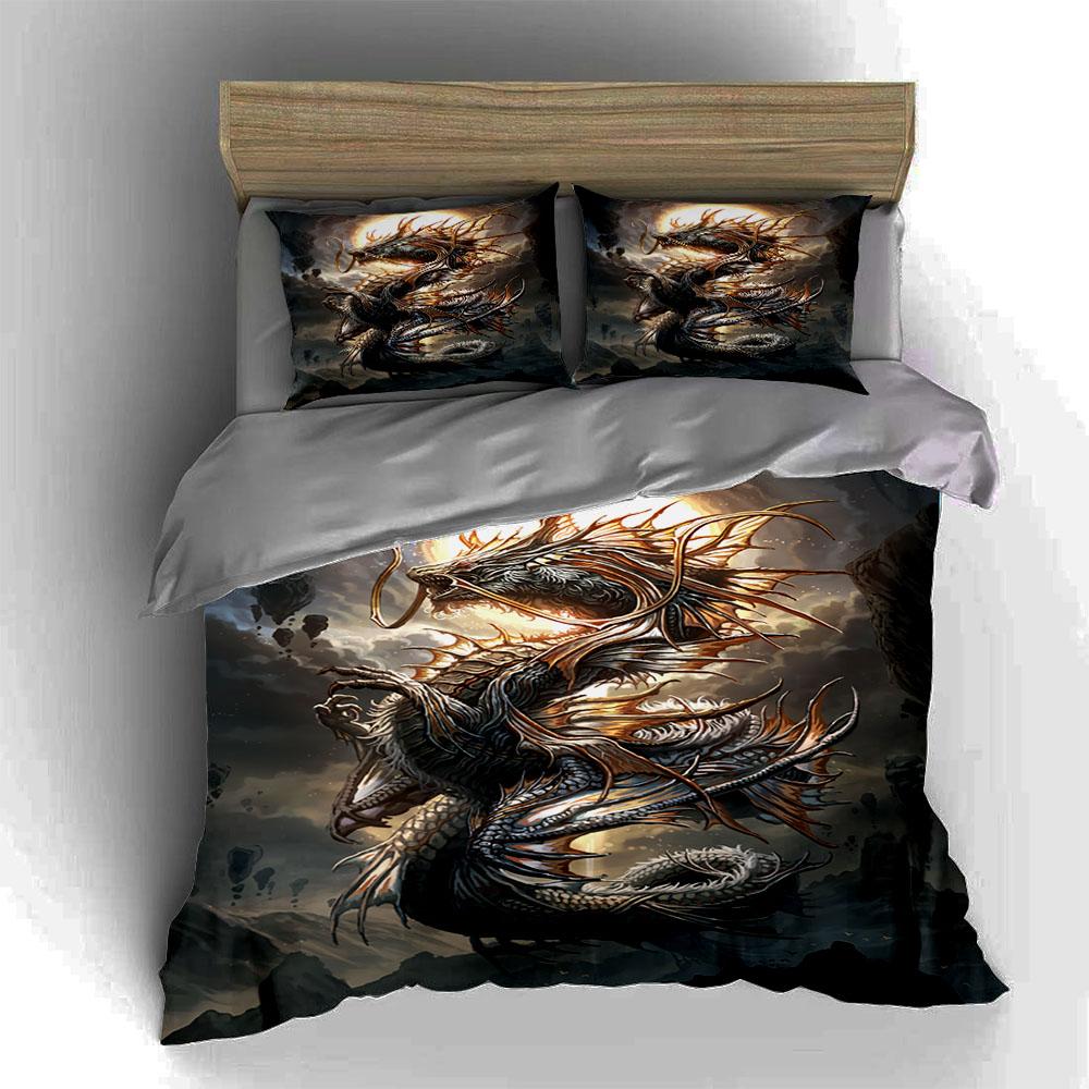Dragon Fire Illustration Bedding Duvet Cover Sets Duvet Covers Pillowcases Gifts (1 * Duvet Cover 2 * Pillowcases, Without Duvet Insert)