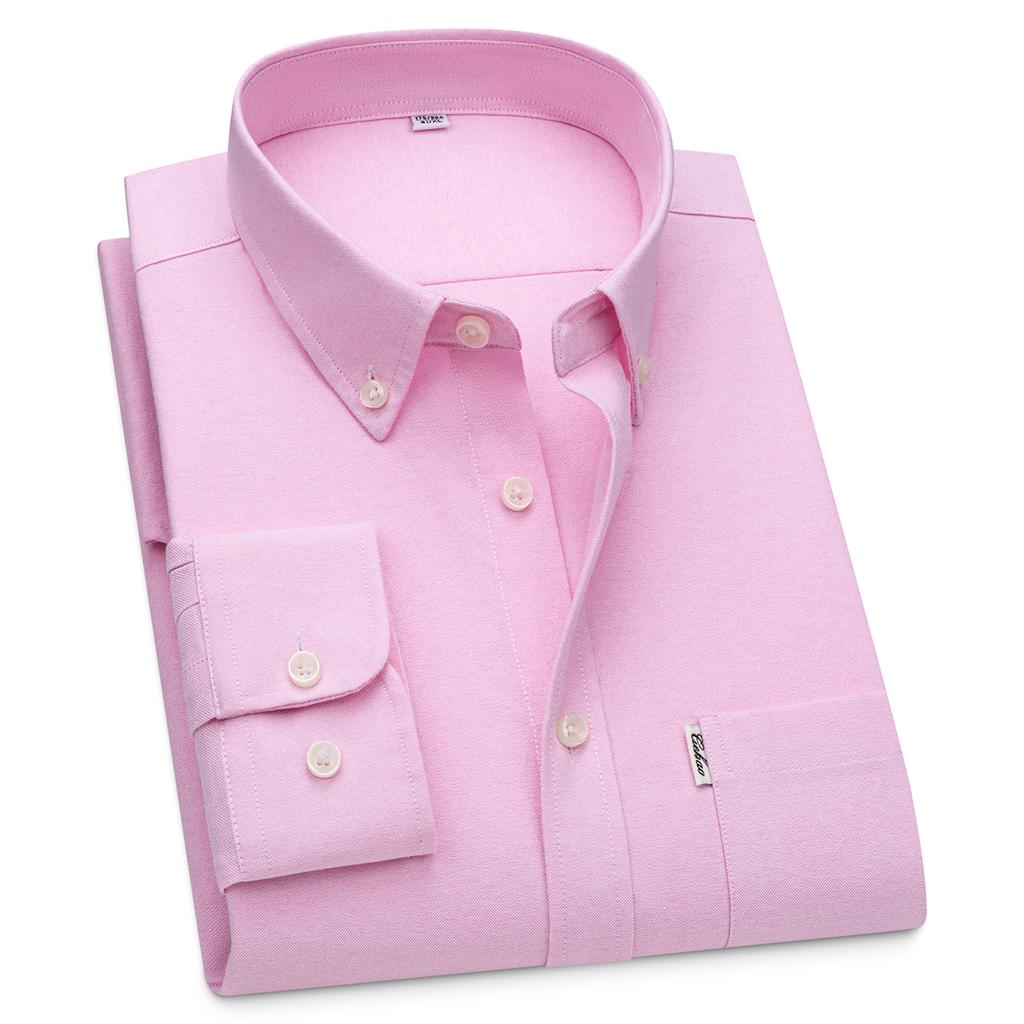 Men's Hard-wearing Comfortable 100% Cotton Long Sleeve Dress Shirt with Pocket, Spring Autumn Casual Oxford Button-Down Shirts