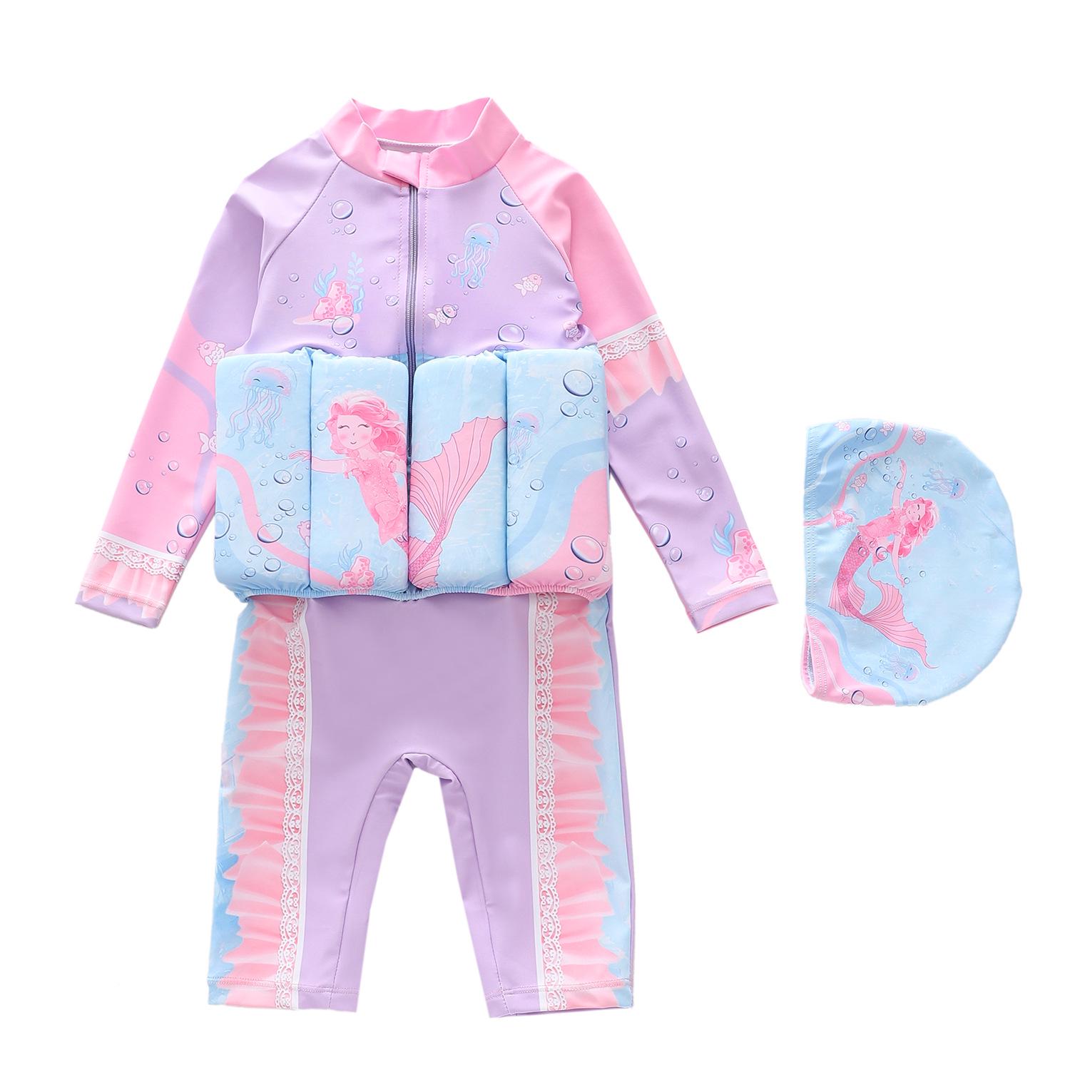 Girls  One-Piece Buoyancy Swimsuit - Unicorn Mermaid Design L (90-100cm, 26-32 lbs)