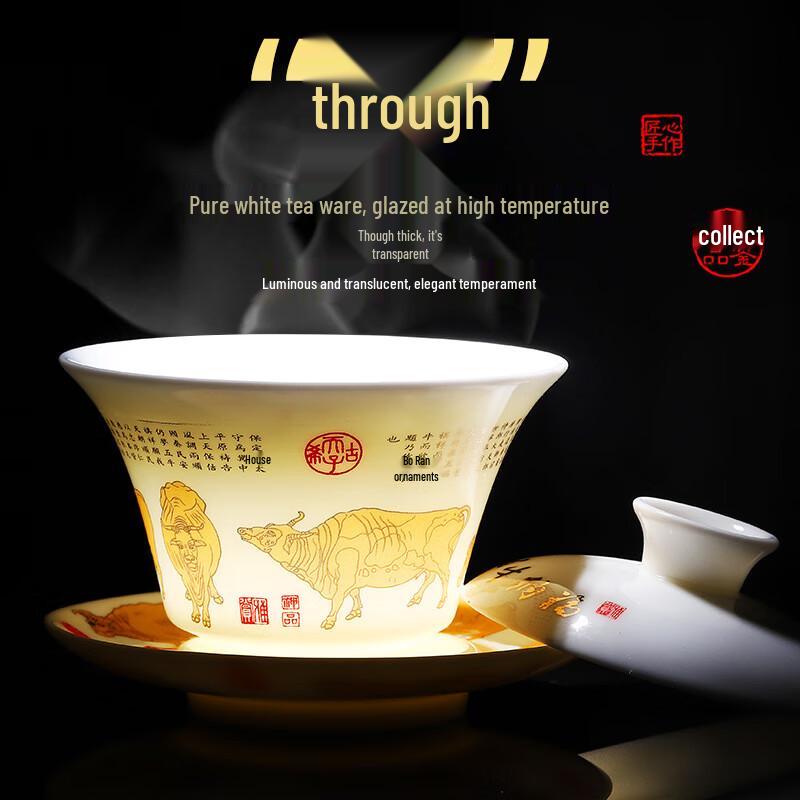 Chaxun Year of the Ox Gilded Sancai Gaiwan