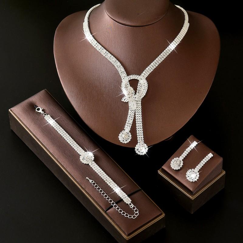 Elegant Full Rhinestone Jewelry Set Womens Bridal Party Accessory