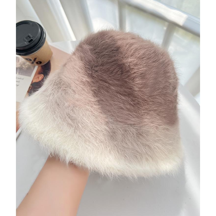 Rabbit Mao Mao Bucket Hat 2025 New Women's Autumn and Winter Big Head Circumference Temperament Warm Fluffy Bucket Hat Shows Small Face