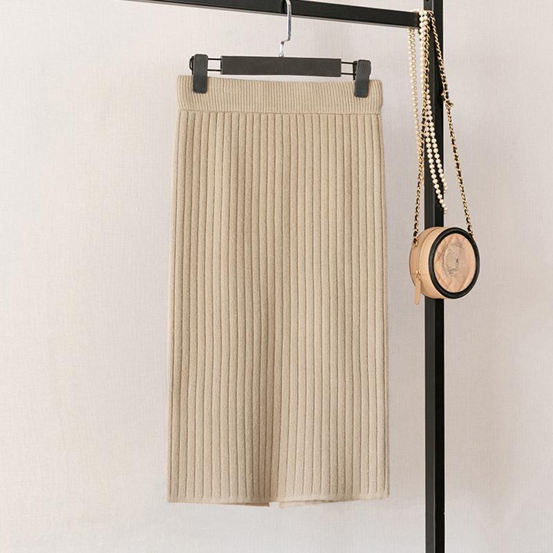 Fusta midi tricotată și fustă de lână, pe spate, cu talie înaltă, cu lungime mijlocie, cu tăietură în șold, pentru femei, toamnă și iarnă, cu lungime medie