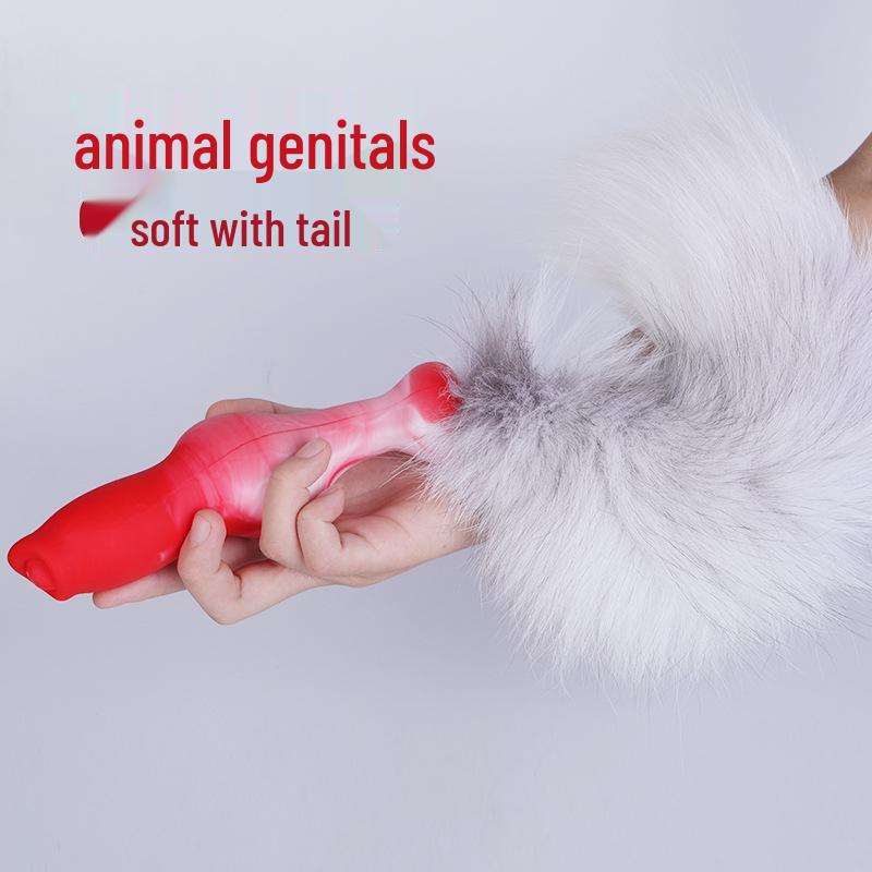 Soft Silicone Animal-Inspired Tail with Real Hair for Erotic Cosplay and Adult Play