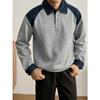 Men's Loose-Fit Lapel Patchwork Hoodie Polo Shirt - Edgy Autumn Long-Sleeve Top