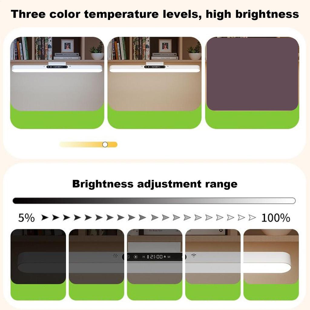 Magnetic LED Light Bar No-Punching 3-Mode Clock Light Clock Desk Lamp For Students Bathroom Closet Bedroom Workshop Hallway