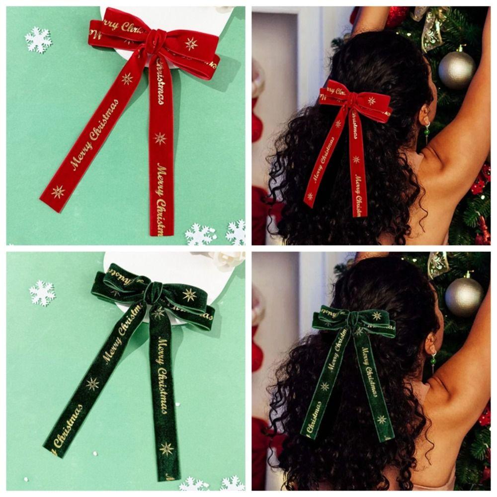 Sweet Bow Hair Accessory Red Velvet Ribbon Headdress Four Seasons Christmas Hair Clip  Daily