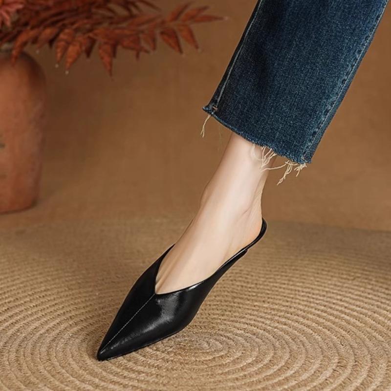 Baotou Half Slippers, Women's Shoes 2025 Spring Fashion, Temperament, Chunky Slippers, Chunky Pointed Sandals,shoes for Woman