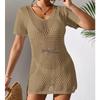 European & American Women's Sexy Hollow Short-Sleeve Bikini Cover-Up Sun Shirt