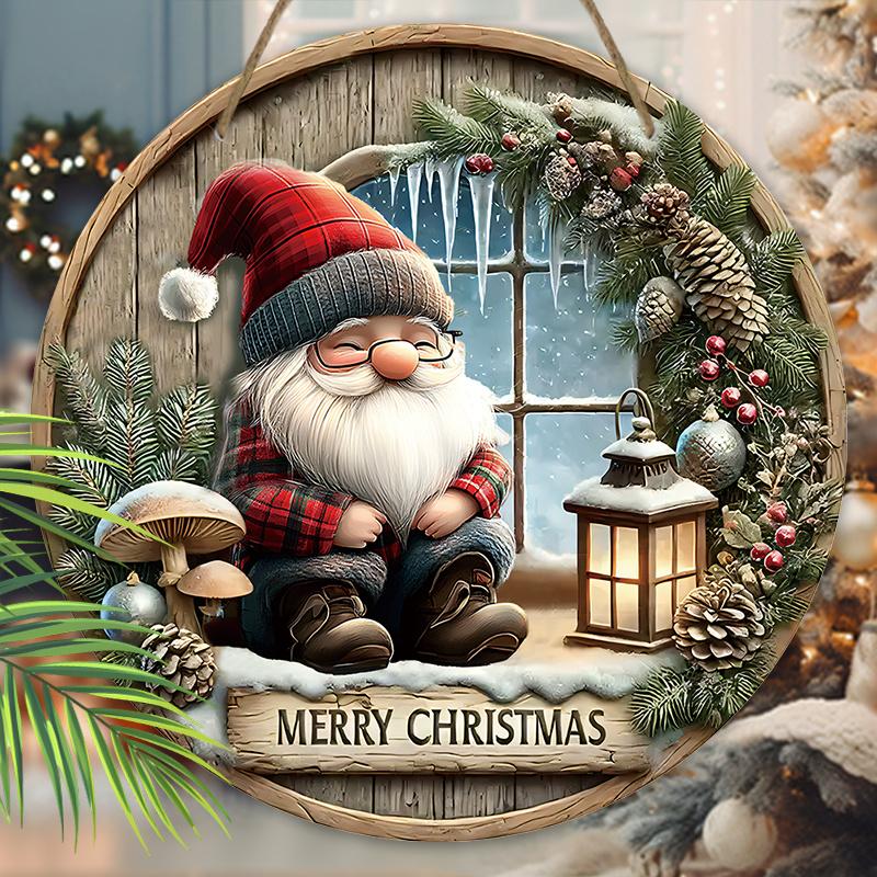 Adorable Gnome Wooden Christmas Sign, Warm Winter Christmas Ornament for Front Door Wall Hanging Decor, Ideal Christmas Gift