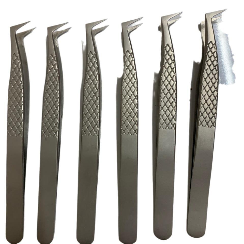 High Precision 7-Shaped Stainless Steel Eyelash Extension Tweezers with Embossed Crane Beak 6A Upgrade.