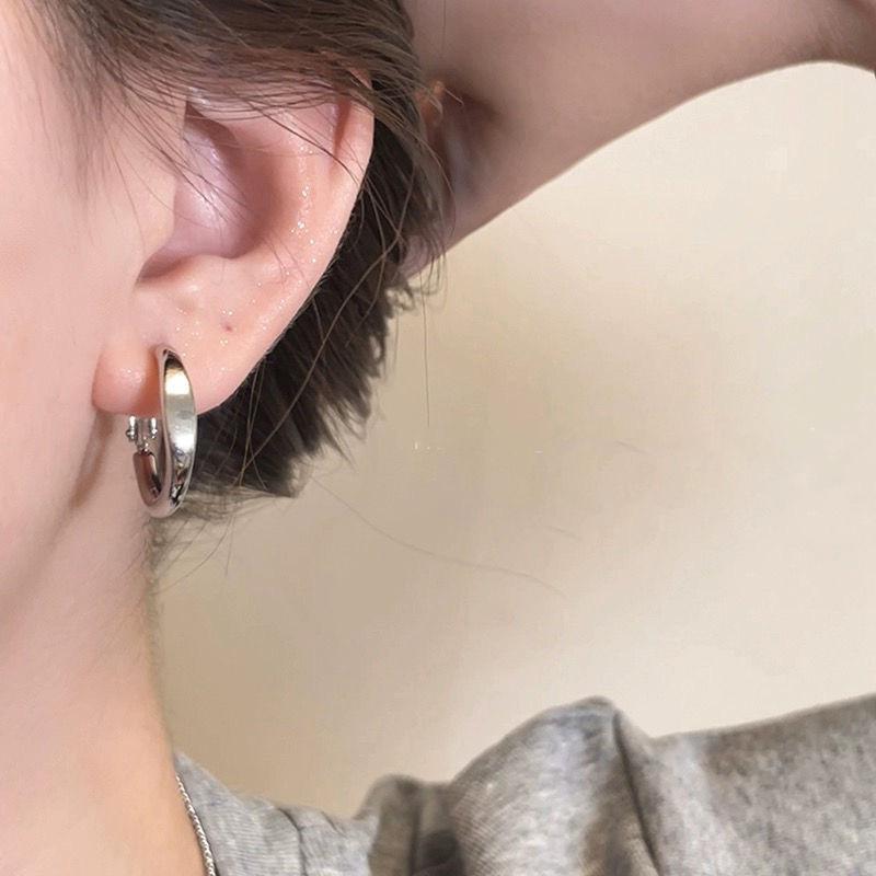 Temperament Simple Rough Circle Earirngs for Female Silver Color Copper Alloy Fashionable Hanging Earring Round Hoop Ear Jewelry