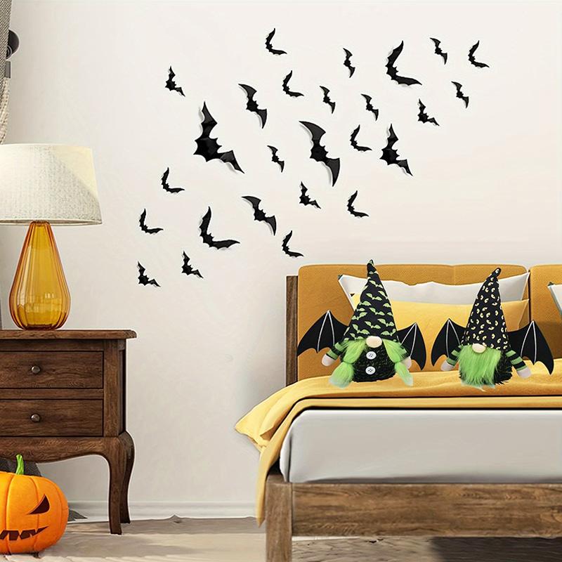 1Pc Halloween Decor Elf Decoration Gnome Dolls Party Supplies Handmade Plush Doll with Bat and Spider Patterns with Bat Wings
