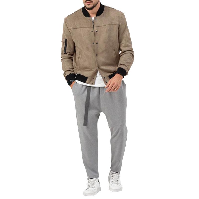 Suede Stand-Up Collar Men's Button Cardigan Jacket - Autumn/Winter Retro American Casual Outerwear