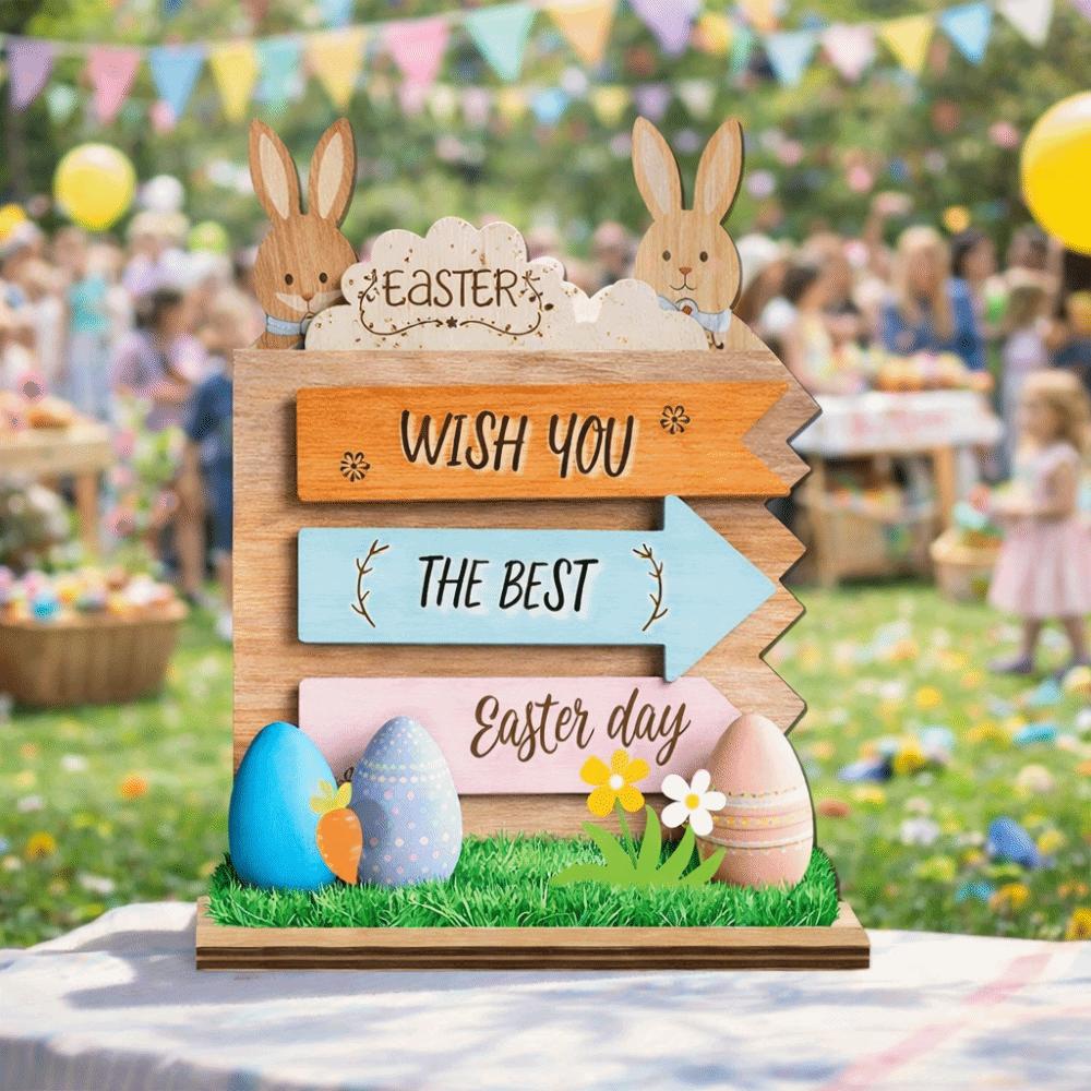 Wooden Easter Rabbit Ornament Cartoon Colorful Rabbit Desktop Decoration Handmade Blessing Bunny Ornament Gift Giving
