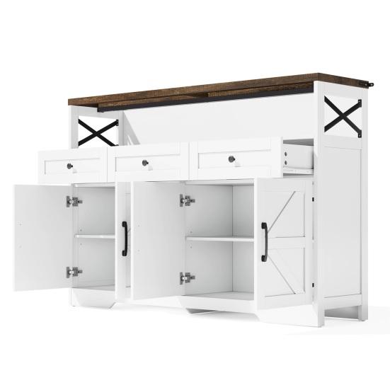 Coffee Bar Buffet Sideboard 140cm with Storage Space 3 Drawers Country Style Console Kitchen Cabinet Doors Cupboards Shelves Suitable for Kitchen