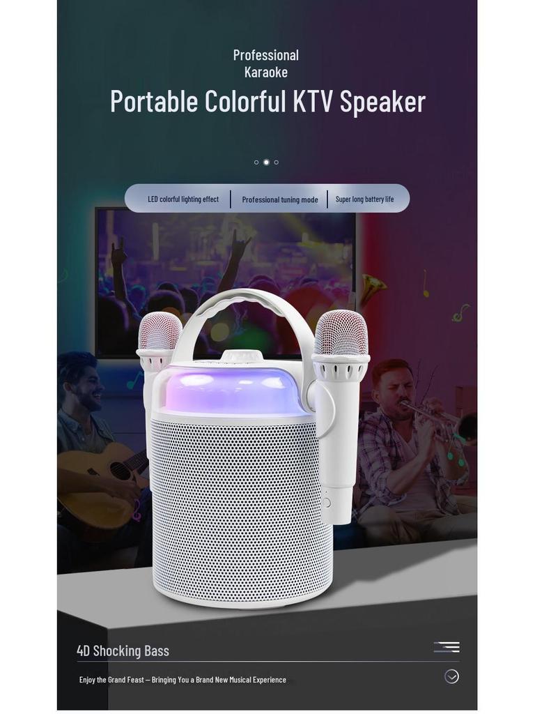 Portable All-in-One RGB Night Light Bluetooth Speaker with Microphone for Family KTV